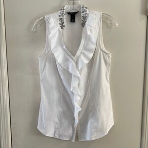 White House Black Market Women’s Sleeveless Top With Crystal Neckline